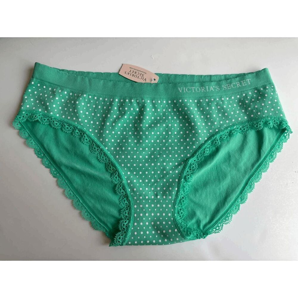 Victorias Secret Vintage Hiphugger Panty Seamless Lace Polka Dot Teal Size M